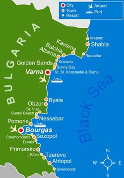Карта морских курортов Болгарии